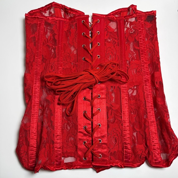 FINAL PRICE! Red Lace Corset Romantic Glam Lace Up Waist Cincher Size Large - Picture 13 of 16